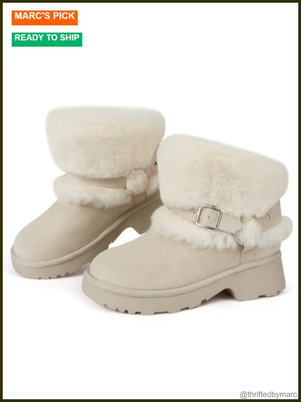 Faux Suede Furry Winter Boots Block Heel Platform Buckle Slip On